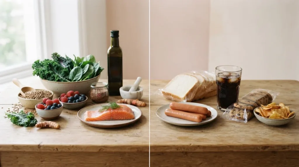 Comparativo entre alimentos in natura e ultraprocessados que pioram a endometriose Comparativo entre alimentos in natura e ultraprocessados que pioram a endometriose